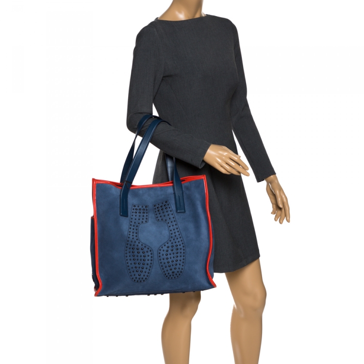 Pre Owned Tod's Blue Leather Script Impronte Shopper Tote