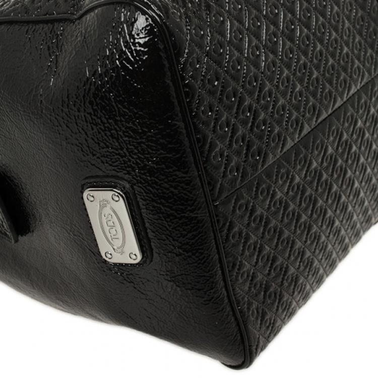 Pre Owned Tod's Black Patent Signature Medium Bauletto Bag