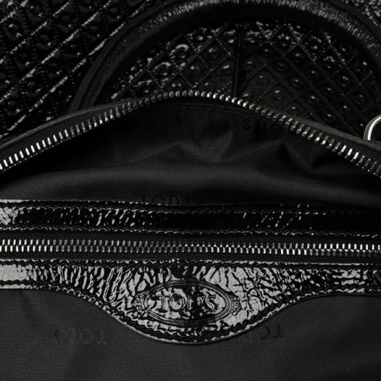Pre Owned Tod's Black Patent Signature Medium Bauletto Bag