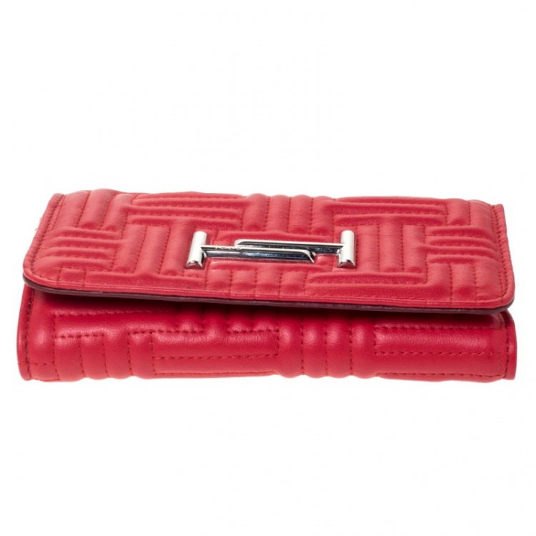 Pre Owned Tod's Red Leather Trifold Wallet