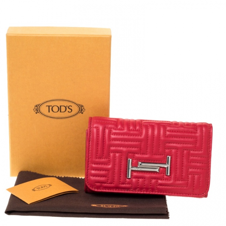 Pre Owned Tod's Red Leather Trifold Wallet