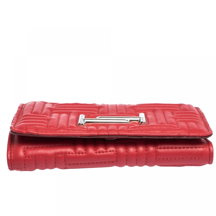 Pre Owned Tod's Red Leather Trifold Wallet