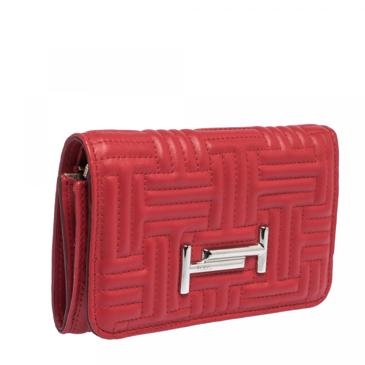 Pre Owned Tod's Red Leather Trifold Wallet