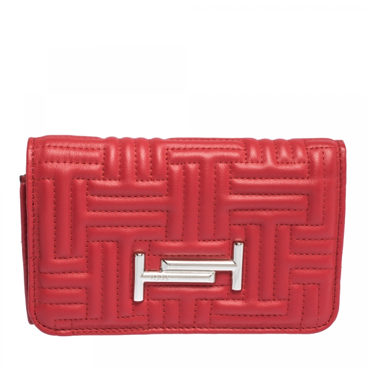 Pre Owned Tod's Red Leather Trifold Wallet