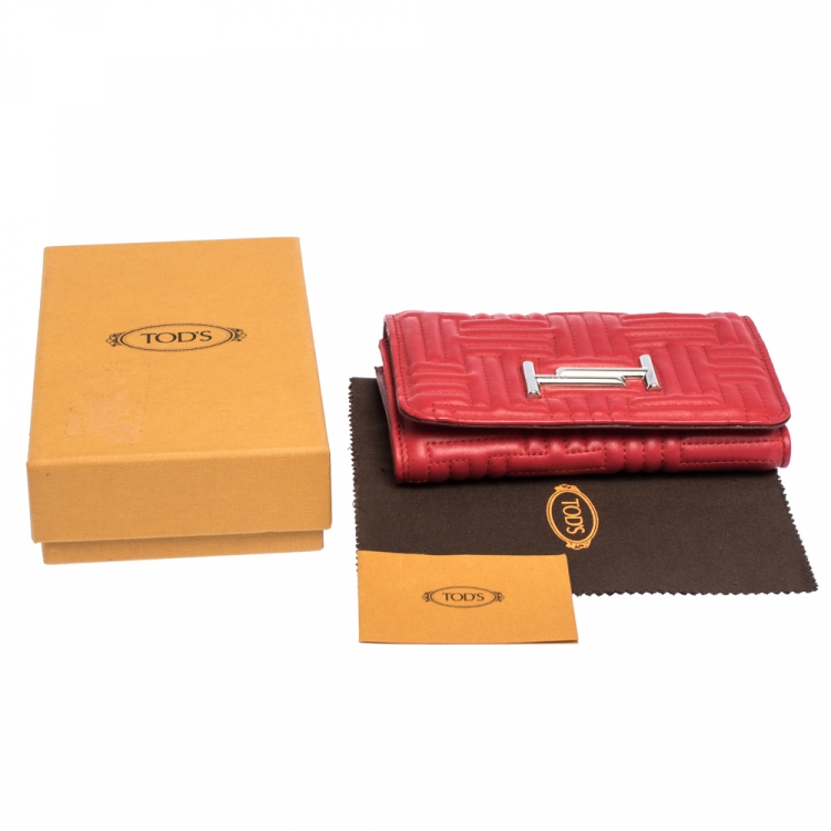 Pre Owned Tod's Red Leather Trifold Wallet