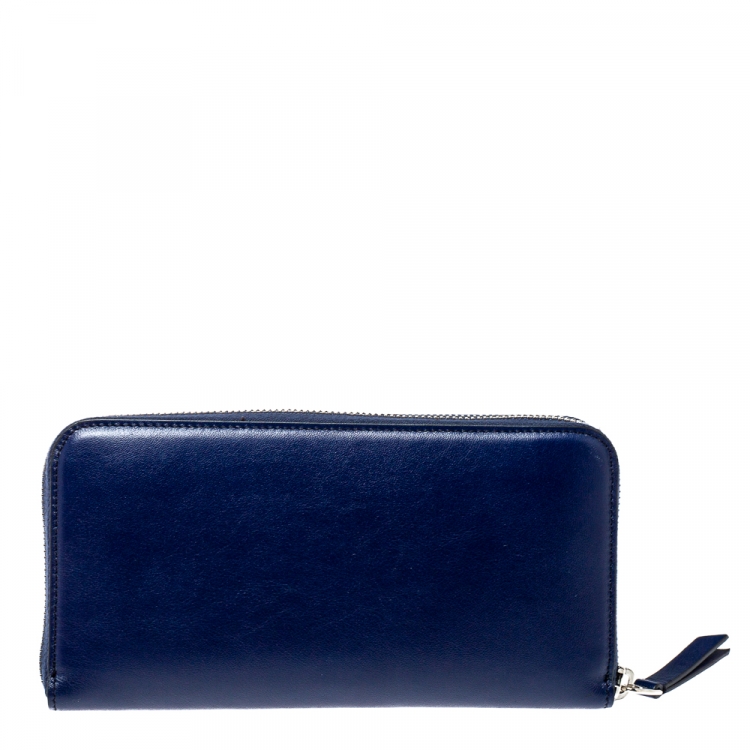 مملوكة مسبقًا Tod's Blue Leather Double T Zip Around Continental Wallet