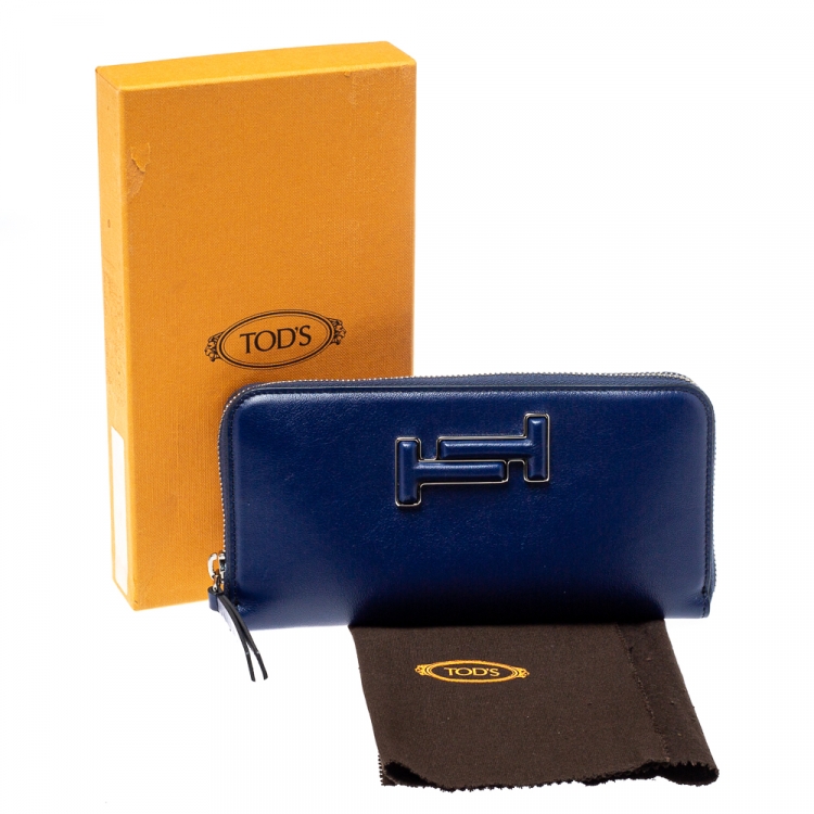 مملوكة مسبقًا Tod's Blue Leather Double T Zip Around Continental Wallet
