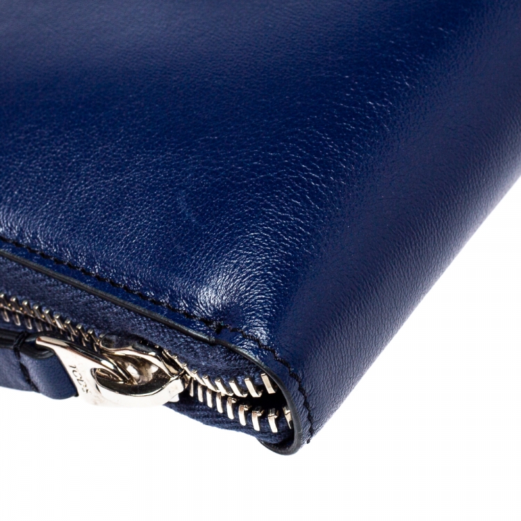 مملوكة مسبقًا Tod's Blue Leather Double T Zip Around Continental Wallet