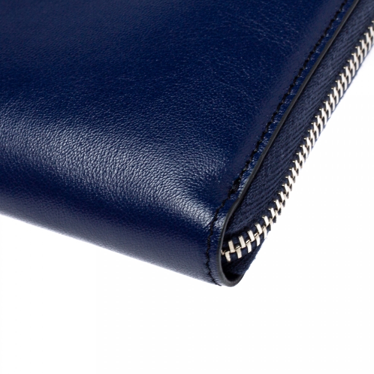 مملوكة مسبقًا Tod's Blue Leather Double T Zip Around Continental Wallet
