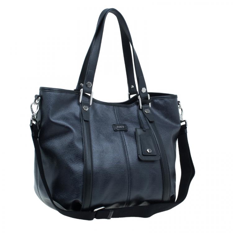 مم�لوكة مسبقًا Tod's Black Coated Canvas Medium Sacca Tote Bag