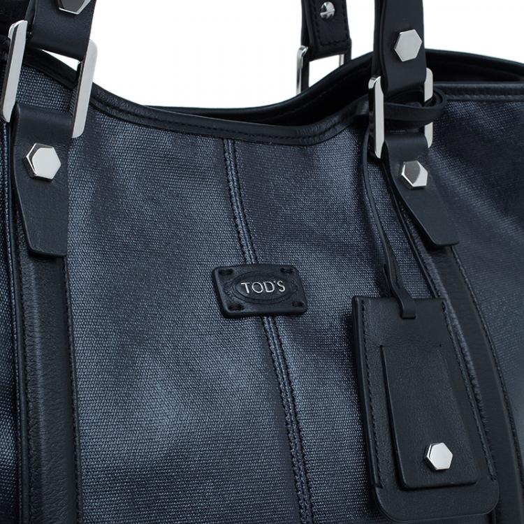 مملوكة مسبقًا Tod's Black Coated Canvas Medium Sacca Tote Bag
