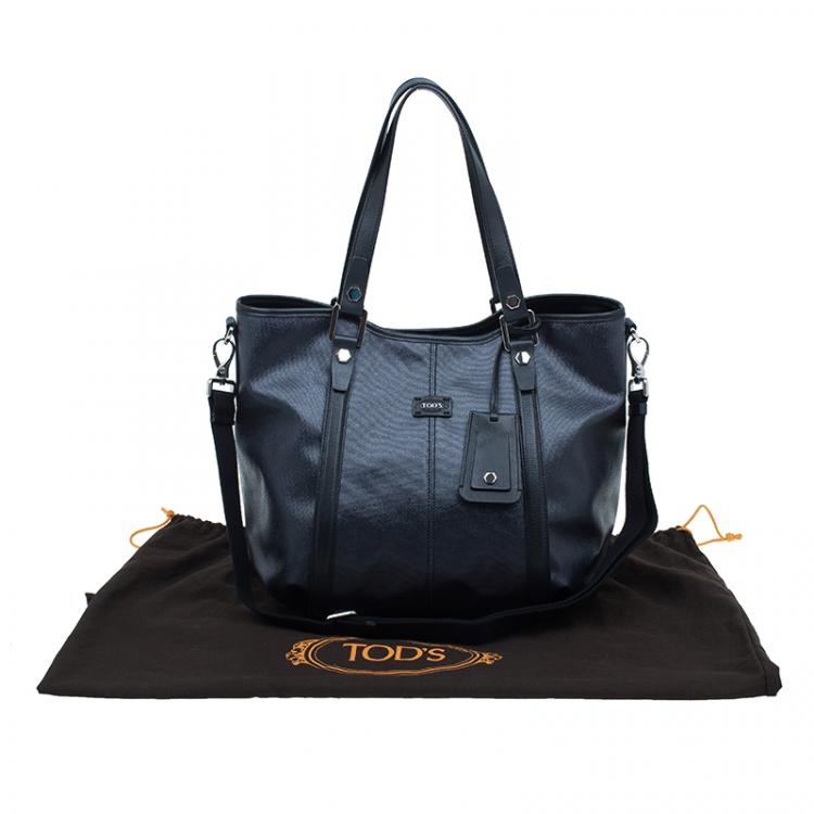 مملوكة مسبقًا Tod's Black Coated Canvas Medium Sacca Tote Bag