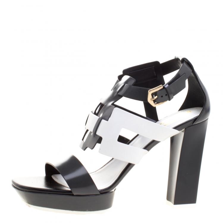 Pre Owned Tod's Two Tone Leather Cutout Platform Sandals Size 39