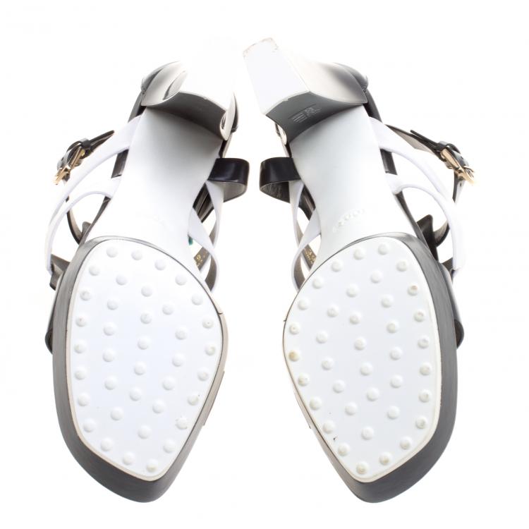 Pre Owned Tod's Two Tone Leather Cutout Platform Sandals Size 39