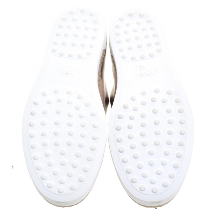 Pre Owned Tod's Metallic Silver and Blush Pink Leather Francesina Slip On Espadrille Sneakers Size 40