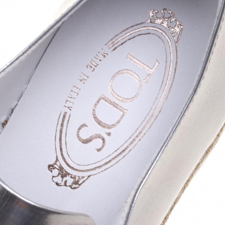 Pre Owned Tod's Metallic Silver and Blush Pink Leather Francesina Slip On Espadrille Sneakers Size 40