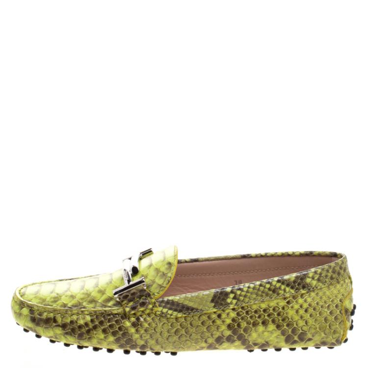 Pre Owned Tod's Two Tone Python Leather Double T Loafers Size 39