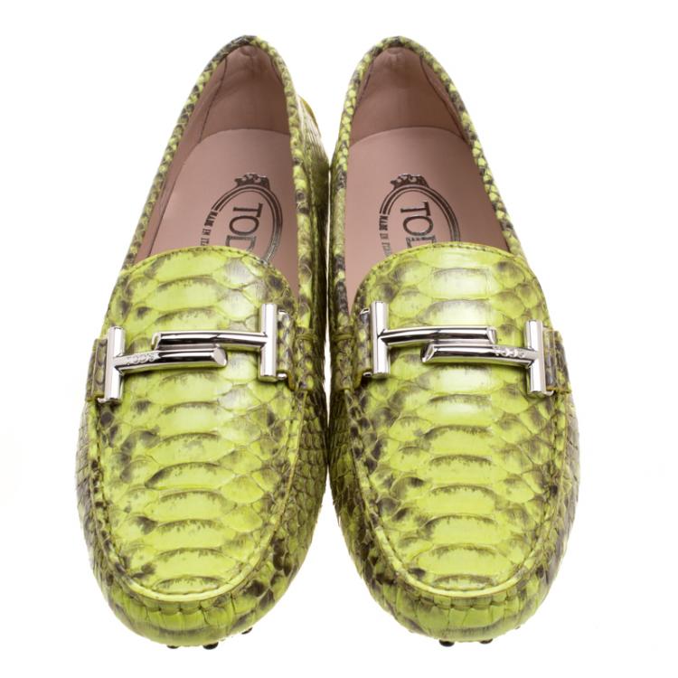 Pre Owned Tod's Two Tone Python Leather Double T Loafers Size 39