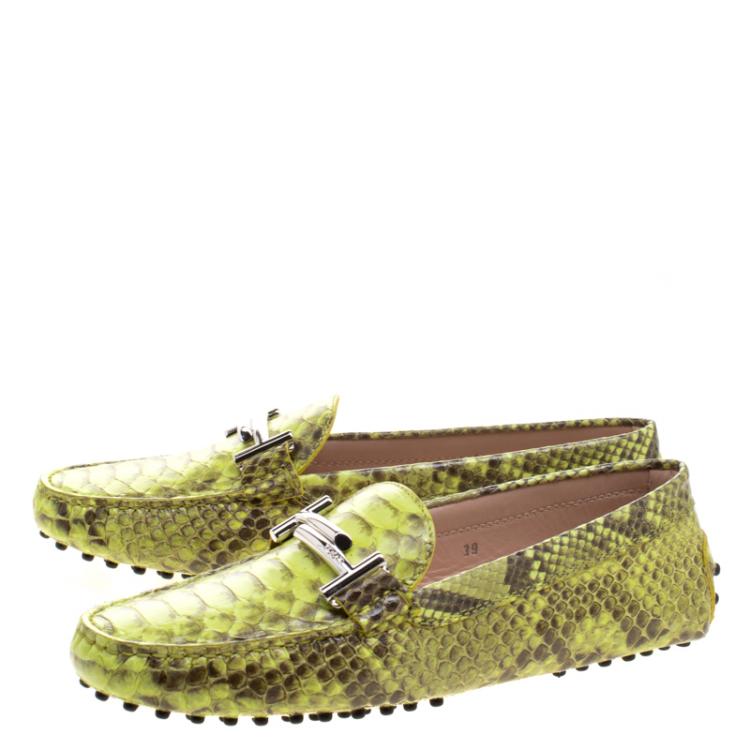 Pre Owned Tod's Two Tone Python Leather Double T Loafers Size 39