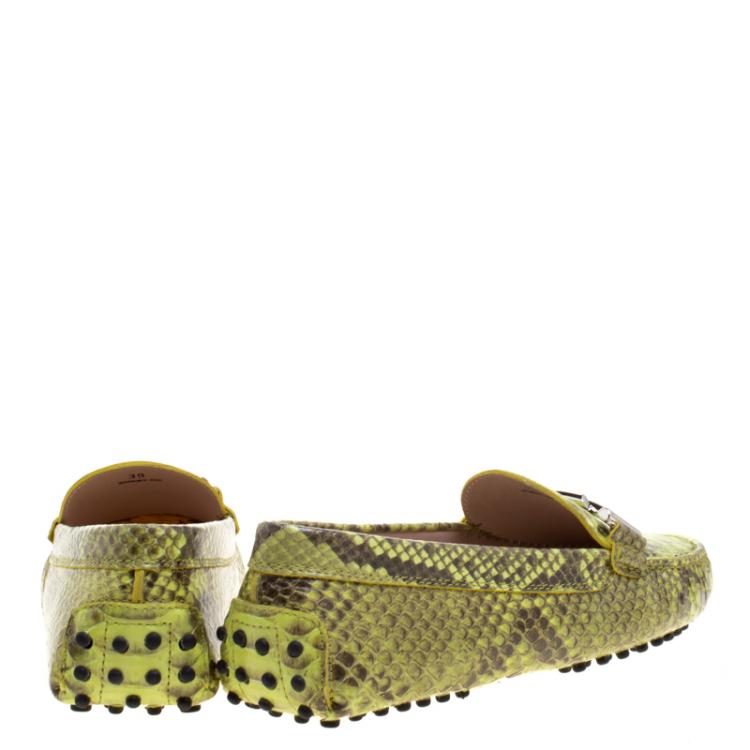 Pre Owned Tod's Two Tone Python Leather Double T Loafers Size 39