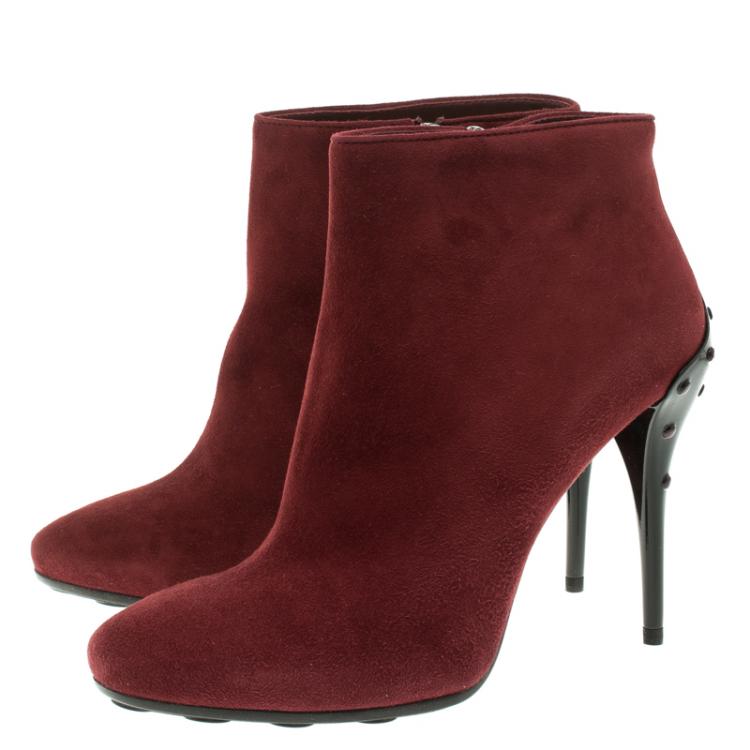 Pre Owned Tod's Burgundy Suede Ankle Boots Size 39