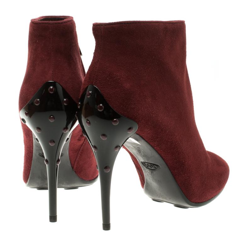 Pre Owned Tod's Burgundy Suede Ankle Boots Size 39