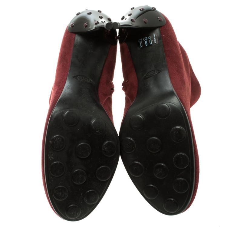 Pre Owned Tod's Burgundy Suede Ankle Boots Size 39