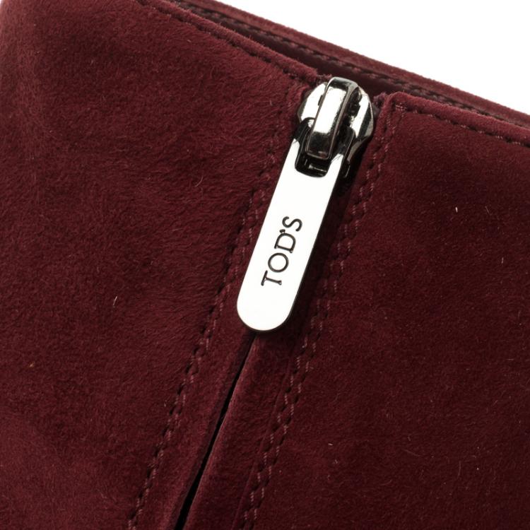 Pre Owned Tod's Burgundy Suede Ankle Boots Size 39