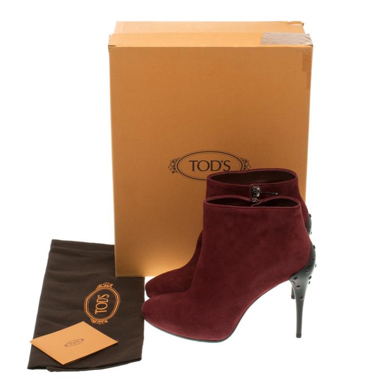 Pre Owned Tod's Burgundy Suede Ankle Boots Size 39