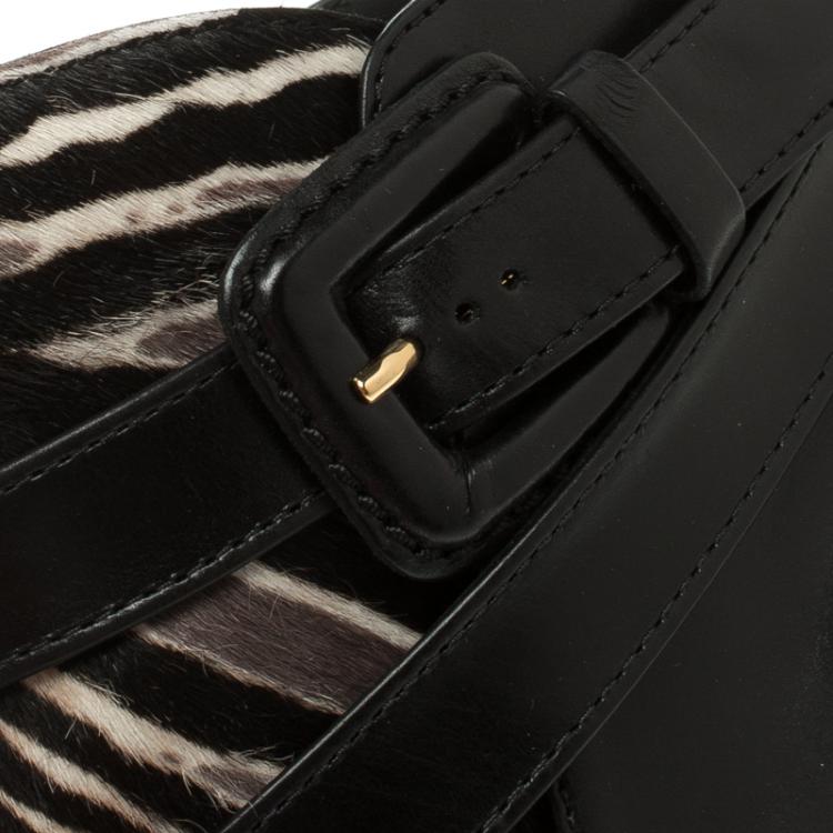 Pre Owned Tod's Black Leather and Zebra Print Hair On Ankle Boots Size 39