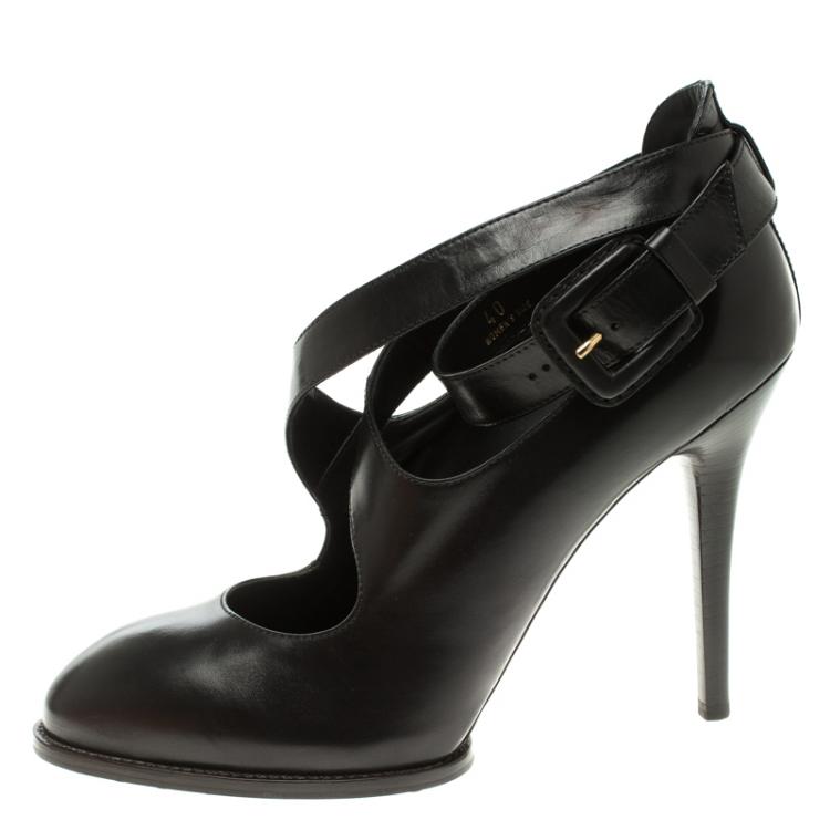 Pre Owned Tod's Black Leather Cross Strap Pumps Size 40