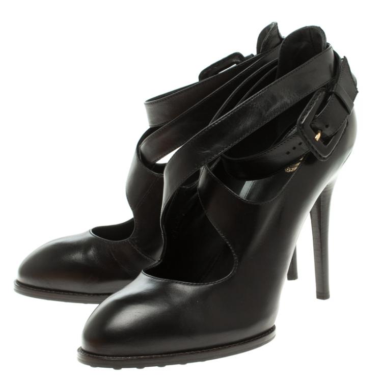 Pre Owned Tod's Black Leather Cross Strap Pumps Size 40