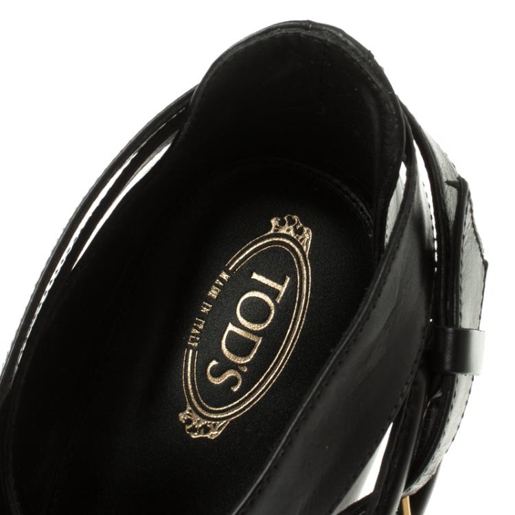 Pre Owned Tod's Black Leather Cross Strap Pumps Size 40