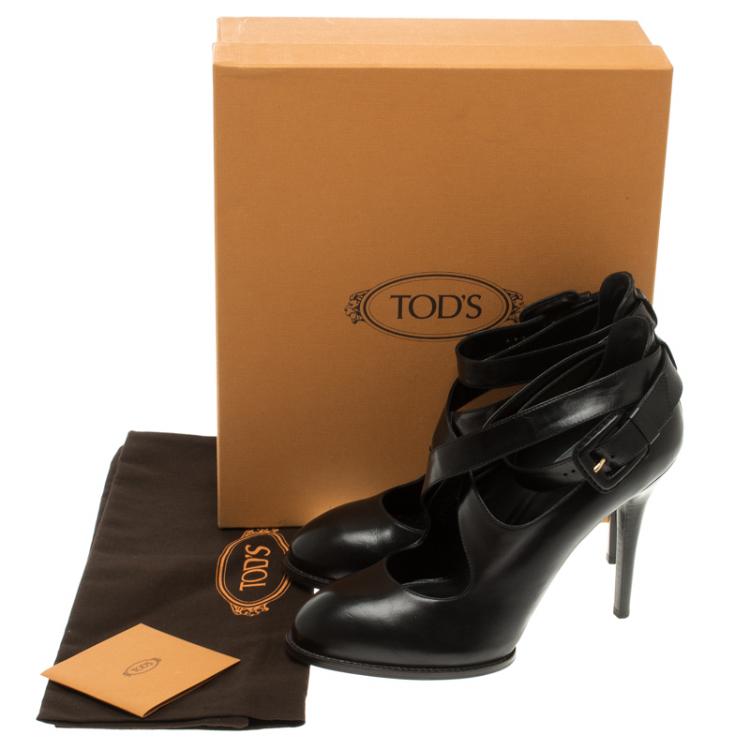 Pre Owned Tod's Black Leather Cross Strap Pumps Size 40