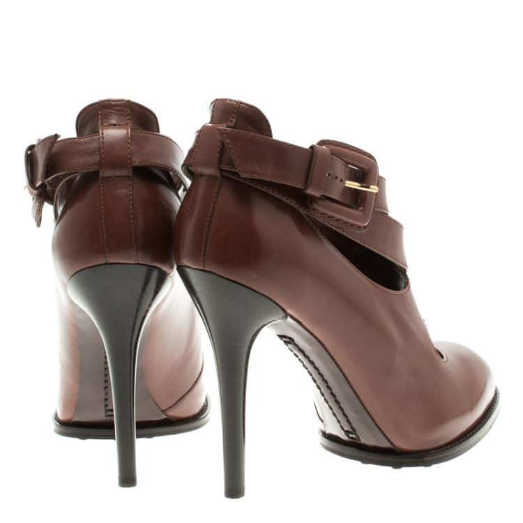 Pre Owned Tod's Brown Leather Cross Strap Pumps Size 38.5