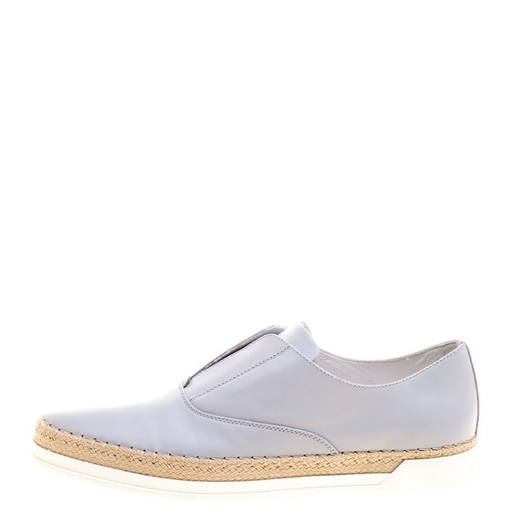 Pre Owned Tod's Grey Leather Francesina Espadrille Slip On Sneakers Size 39.5