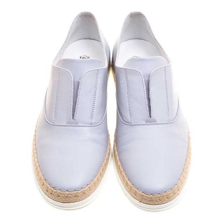 Pre Owned Tod's Grey Leather Francesina Espadrille Slip On Sneakers Size 39.5