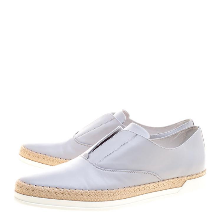 Pre Owned Tod's Grey Leather Francesina Espadrille Slip On Sneakers Size 39.5