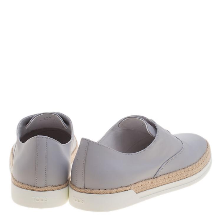 Pre Owned Tod's Grey Leather Francesina Espadrille Slip On Sneakers Size 39.5