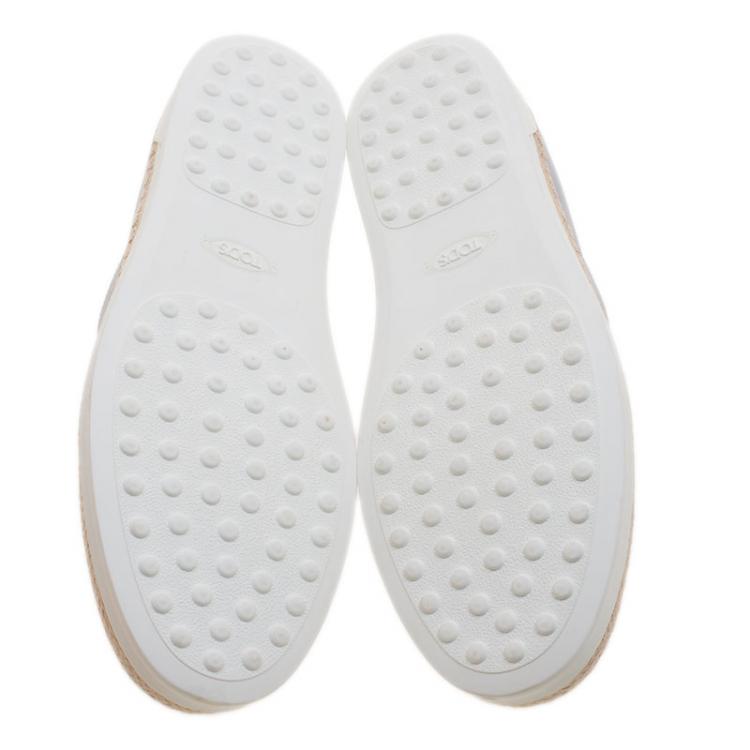Pre Owned Tod's Grey Leather Francesina Espadrille Slip On Sneakers Size 39.5