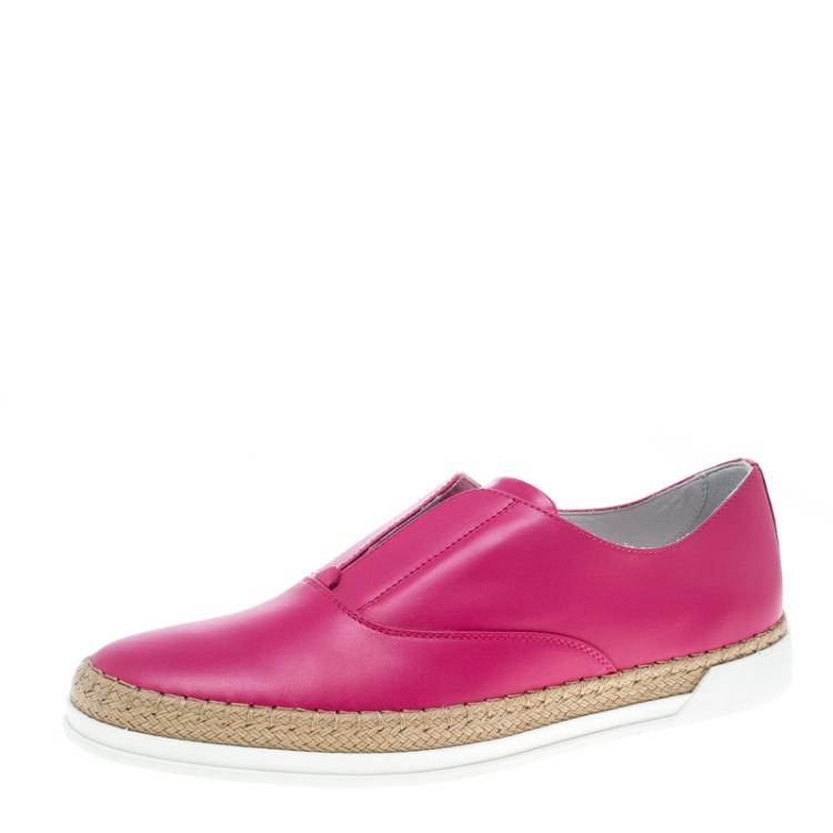 Pre Owned Tod's Fuchsia Pink Leather Francesina Espadrille Slip On Sneakers 38.5