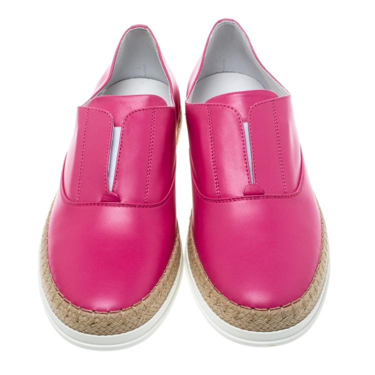 Pre Owned Tod's Fuchsia Pink Leather Francesina Espadrille Slip On Sneakers 38.5