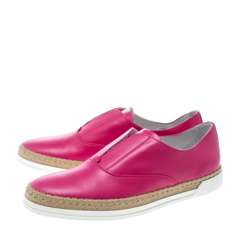 Pre Owned Tod's Fuchsia Pink Leather Francesina Espadrille Slip On Sneakers 38.5