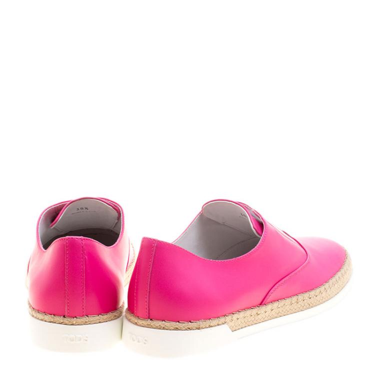 Pre Owned Tod's Fuchsia Pink Leather Francesina Espadrille Slip On Sneakers 38.5