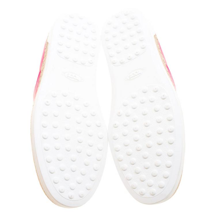 Pre Owned Tod's Fuchsia Pink Leather Francesina Espadrille Slip On Sneakers 38.5