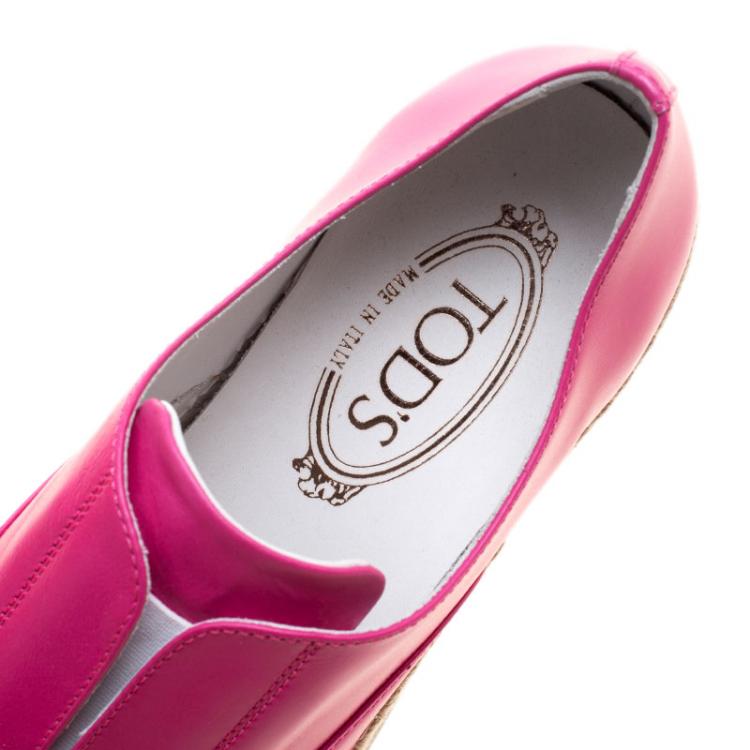 Pre Owned Tod's Fuchsia Pink Leather Francesina Espadrille Slip On Sneakers 38.5