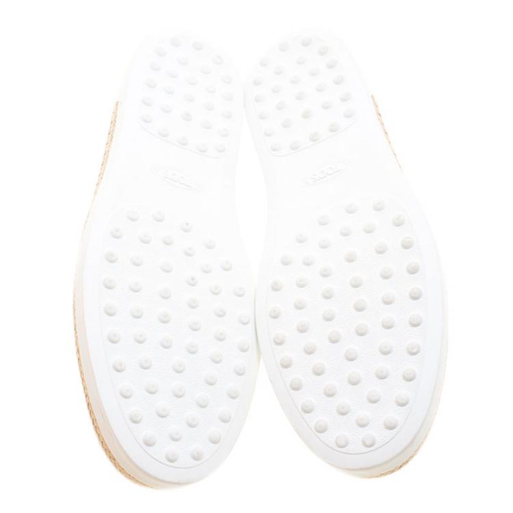 Pre Owned Tod's Metallic Silver Leather Pantofola Espadrille Slip On Sneakers Size 40