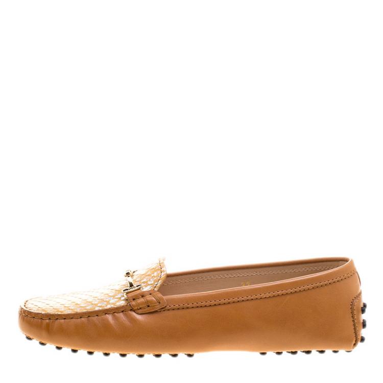 Pre Owned Tod's Two Tone Embossed Python Leather Horsebit Loafers Size 37