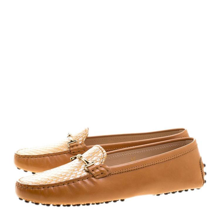 Pre Owned Tod's Two Tone Embossed Python Leather Horsebit Loafers Size 37