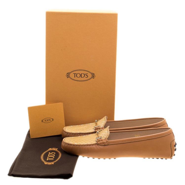 Pre Owned Tod's Two Tone Embossed Python Leather Horsebit Loafers Size 36.5